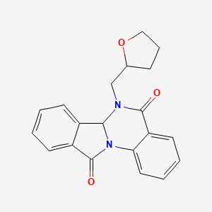 molecular formula C20H18N2O3 B2564385 6-[(oxolan-2-yl)methyl]-5H,6H,6aH,11H-isoindolo[2,1-a]quinazoline-5,11-dione CAS No. 1030169-97-1