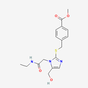 molecular formula C17H21N3O4S B2564388 methyl 4-[({1-[(ethylcarbamoyl)methyl]-5-(hydroxymethyl)-1H-imidazol-2-yl}sulfanyl)methyl]benzoate CAS No. 923165-22-4