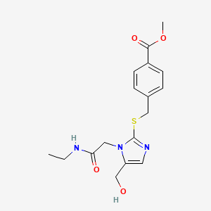 molecular formula C17H21N3O4S B2564388 methyl 4-(((1-(2-(ethylamino)-2-oxoethyl)-5-(hydroxymethyl)-1H-imidazol-2-yl)thio)methyl)benzoate CAS No. 923165-22-4