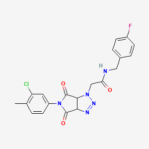 molecular formula C20H17ClFN5O3 B2564390 2-(5-(3-chloro-4-methylphenyl)-4,6-dioxo-4,5,6,6a-tetrahydropyrrolo[3,4-d][1,2,3]triazol-1(3aH)-yl)-N-(4-fluorobenzyl)acetamide CAS No. 1052561-43-9