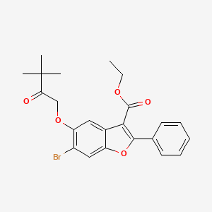 molecular formula C23H23BrO5 B2564394 Ethyl 6-bromo-5-(3,3-dimethyl-2-oxobutoxy)-2-phenyl-1-benzofuran-3-carboxylate CAS No. 308296-07-3
