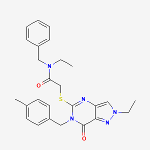 molecular formula C26H29N5O2S B2564419 N-benzyl-N-ethyl-2-({2-ethyl-6-[(4-methylphenyl)methyl]-7-oxo-2H,6H,7H-pyrazolo[4,3-d]pyrimidin-5-yl}sulfanyl)acetamide CAS No. 894920-76-4