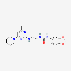 molecular formula C20H26N6O3 B2564516 1-(Benzo[d][1,3]dioxol-5-yl)-3-(2-((4-methyl-6-(piperidin-1-yl)pyrimidin-2-yl)amino)ethyl)urea CAS No. 1203178-49-7