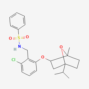 molecular formula C23H28ClNO4S B2564547 N-{2-chloro-6-[(4-isopropyl-1-methyl-7-oxabicyclo[2.2.1]hept-2-yl)oxy]benzyl}benzenesulfonamide CAS No. 1005085-57-3