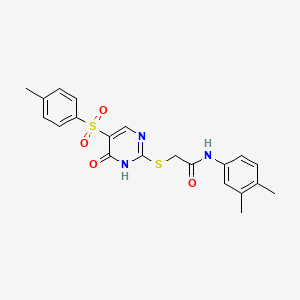molecular formula C21H21N3O4S2 B2564571 N-(3,4-dimethylphenyl)-2-((6-oxo-5-tosyl-1,6-dihydropyrimidin-2-yl)thio)acetamide CAS No. 899357-57-4