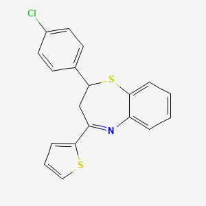 molecular formula C19H14ClNS2 B2564584 2-(4-Chlorophenyl)-4-(thiophen-2-yl)-2,3-dihydrobenzo[b][1,4]thiazepine CAS No. 307341-83-9