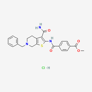 molecular formula C24H24ClN3O4S B2564607 Methyl 4-((6-benzyl-3-carbamoyl-4,5,6,7-tetrahydrothieno[2,3-c]pyridin-2-yl)carbamoyl)benzoate hydrochloride CAS No. 1216724-53-6