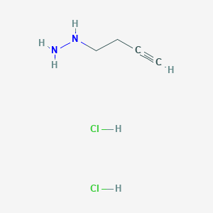 molecular formula C4H10Cl2N2 B2564622 But-3-ynylhydrazine;dihydrochloride CAS No. 2490400-44-5