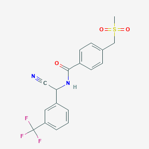 molecular formula C18H15F3N2O3S B2564629 N-[Cyano-[3-(trifluoromethyl)phenyl]methyl]-4-(methylsulfonylmethyl)benzamide CAS No. 2418705-05-0