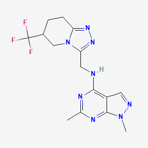 molecular formula C15H17F3N8 B2564638 1,6-dimethyl-N-{[6-(trifluoromethyl)-5H,6H,7H,8H-[1,2,4]triazolo[4,3-a]pyridin-3-yl]methyl}-1H-pyrazolo[3,4-d]pyrimidin-4-amine CAS No. 2097869-35-5