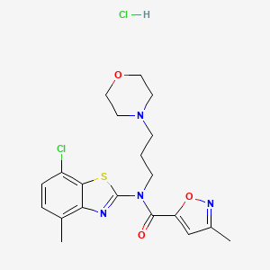 molecular formula C20H24Cl2N4O3S B2564658 N-(7-CHLORO-4-METHYL-1,3-BENZOTHIAZOL-2-YL)-3-METHYL-N-[3-(MORPHOLIN-4-YL)PROPYL]-1,2-OXAZOLE-5-CARBOXAMIDE HYDROCHLORIDE CAS No. 1189921-37-6