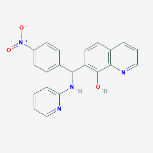 molecular formula C21H16N4O3 B2564668 7-((4-Nitrophenyl)(pyridin-2-ylamino)methyl)quinolin-8-ol CAS No. 315234-83-4