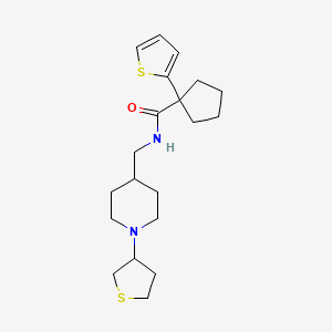 molecular formula C20H30N2OS2 B2564669 N-{[1-(thiolan-3-yl)piperidin-4-yl]methyl}-1-(thiophen-2-yl)cyclopentane-1-carboxamide CAS No. 2034591-76-7