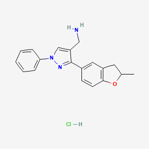 B2564706 1-[3-(2-methyl-2,3-dihydro-1-benzofuran-5-yl)-1-phenyl-1H-pyrazol-4-yl]methanamine hydrochloride CAS No. 2227107-45-9