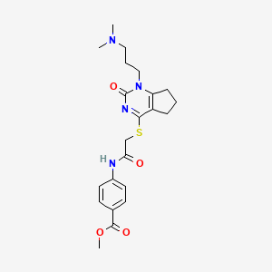 molecular formula C22H28N4O4S B2564723 methyl 4-(2-((1-(3-(dimethylamino)propyl)-2-oxo-2,5,6,7-tetrahydro-1H-cyclopenta[d]pyrimidin-4-yl)thio)acetamido)benzoate CAS No. 898460-02-1