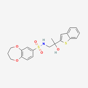 molecular formula C20H21NO5S2 B2564732 N-[2-(1-benzothiophen-2-yl)-2-hydroxypropyl]-3,4-dihydro-2H-1,5-benzodioxepine-7-sulfonamide CAS No. 2034464-41-8