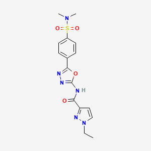 molecular formula C16H18N6O4S B2564737 N-(5-(4-(N,N-dimethylsulfamoyl)phenyl)-1,3,4-oxadiazol-2-yl)-1-ethyl-1H-pyrazole-3-carboxamide CAS No. 1170644-02-6