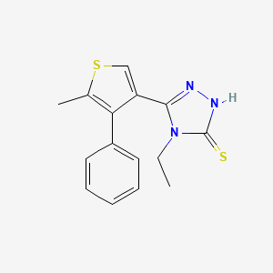 molecular formula C15H15N3S2 B2564754 4-ethyl-5-(5-methyl-4-phenylthien-3-yl)-4H-1,2,4-triazole-3-thiol CAS No. 438230-83-2