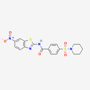 molecular formula C19H18N4O5S2 B2564763 N-(6-NITRO-1,3-BENZOTHIAZOL-2-YL)-4-(PIPERIDINE-1-SULFONYL)BENZAMIDE CAS No. 423747-45-9