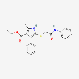 molecular formula C22H22N2O3S B2564770 ethyl 2-methyl-4-phenyl-5-{[(phenylcarbamoyl)methyl]sulfanyl}-1H-pyrrole-3-carboxylate CAS No. 1170477-52-7