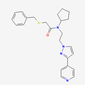 2-(benzylthio)-N-cyclopentyl-N-(2-(3-(pyridin-4-yl)-1H-pyrazol-1-yl)ethyl)acetamide