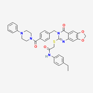 molecular formula C37H35N5O5S B2564786 N-(4-ethylphenyl)-2-[(8-oxo-7-{[4-(4-phenylpiperazine-1-carbonyl)phenyl]methyl}-2H,7H,8H-[1,3]dioxolo[4,5-g]quinazolin-6-yl)sulfanyl]acetamide CAS No. 689759-78-2