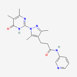 molecular formula C19H22N6O2 B2564787 3-(1-(4,5-dimethyl-6-oxo-1,6-dihydropyrimidin-2-yl)-3,5-dimethyl-1H-pyrazol-4-yl)-N-(pyridin-3-yl)propanamide CAS No. 1171908-24-9