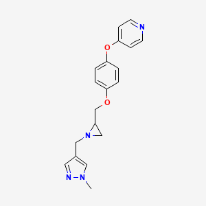 molecular formula C19H20N4O2 B2564800 4-[4-[[1-[(1-Methylpyrazol-4-yl)methyl]aziridin-2-yl]methoxy]phenoxy]pyridine CAS No. 2418663-67-7