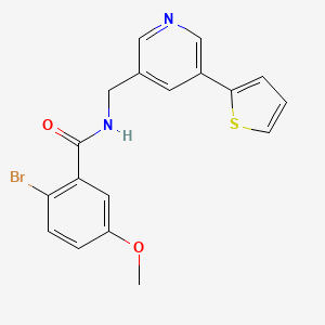 molecular formula C18H15BrN2O2S B2564811 2-bromo-5-methoxy-N-((5-(thiophen-2-yl)pyridin-3-yl)methyl)benzamide CAS No. 2034485-29-3