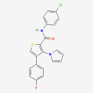 molecular formula C21H14ClFN2OS B2564812 N-(4-chlorophenyl)-4-(4-fluorophenyl)-3-(1H-pyrrol-1-yl)thiophene-2-carboxamide CAS No. 1358506-76-9