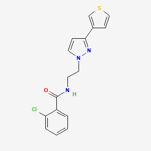 molecular formula C16H14ClN3OS B2564813 2-chloro-N-(2-(3-(thiophen-3-yl)-1H-pyrazol-1-yl)ethyl)benzamide CAS No. 2034633-98-0