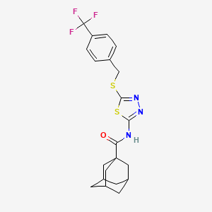 molecular formula C21H22F3N3OS2 B2564817 N-[5-[[4-(trifluoromethyl)phenyl]methylsulfanyl]-1,3,4-thiadiazol-2-yl]adamantane-1-carboxamide CAS No. 392301-25-6