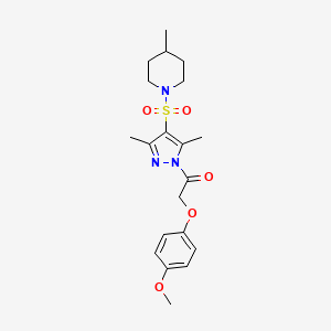 molecular formula C20H27N3O5S B2564820 1-({1-[(4-methoxyphenoxy)acetyl]-3,5-dimethyl-1H-pyrazol-4-yl}sulfonyl)-4-methylpiperidine CAS No. 942852-14-4