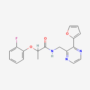 molecular formula C18H16FN3O3 B2564829 2-(2-fluorophenoxy)-N-((3-(furan-2-yl)pyrazin-2-yl)methyl)propanamide CAS No. 2034533-12-3