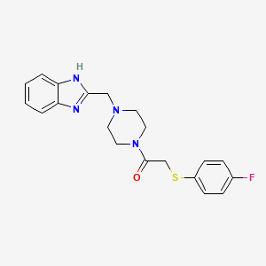 molecular formula C20H21FN4OS B2564835 1-(4-((1H-benzo[d]imidazol-2-yl)methyl)piperazin-1-yl)-2-((4-fluorophenyl)thio)ethanone CAS No. 1171742-06-5