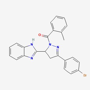 molecular formula C24H19BrN4O B2564836 (5-(1H-benzo[d]imidazol-2-yl)-3-(4-bromophenyl)-4,5-dihydro-1H-pyrazol-1-yl)(o-tolyl)methanone CAS No. 304446-41-1