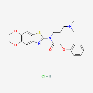 molecular formula C22H26ClN3O4S B2564847 N-(6,7-dihydro-[1,4]dioxino[2,3-f][1,3]benzothiazol-2-yl)-N-[3-(dimethylamino)propyl]-2-phenoxyacetamide;hydrochloride CAS No. 1215599-24-8
