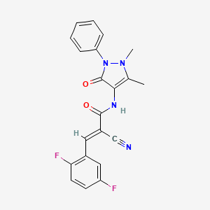 molecular formula C21H16F2N4O2 B2564864 (E)-2-cyano-3-(2,5-difluorophenyl)-N-(1,5-dimethyl-3-oxo-2-phenylpyrazol-4-yl)prop-2-enamide CAS No. 1181471-98-6
