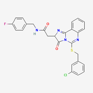 molecular formula C26H20ClFN4O2S B2564881 2-[5-[(3-chlorophenyl)methylsulfanyl]-3-oxo-2H-imidazo[1,2-c]quinazolin-2-yl]-N-[(4-fluorophenyl)methyl]acetamide CAS No. 958615-24-2