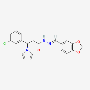 molecular formula C21H18ClN3O3 B2564882 N'-[(1E)-(2H-1,3-benzodioxol-5-yl)methylidene]-3-(3-chlorophenyl)-3-(1H-pyrrol-1-yl)propanehydrazide CAS No. 866134-01-2