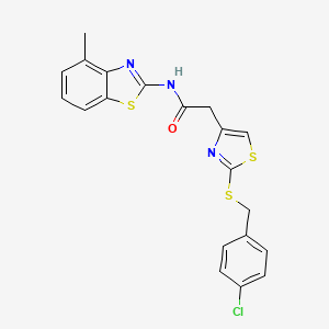 molecular formula C20H16ClN3OS3 B2564897 2-(2-((4-chlorobenzyl)thio)thiazol-4-yl)-N-(4-methylbenzo[d]thiazol-2-yl)acetamide CAS No. 953955-77-6