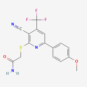 molecular formula C16H12F3N3O2S B2564898 2-{[3-cyano-6-(4-methoxyphenyl)-4-(trifluoromethyl)pyridin-2-yl]sulfanyl}acetamide CAS No. 893753-71-4