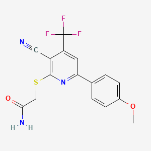 molecular formula C16H12F3N3O2S B2564898 2-[3-氰基-6-(4-甲氧基苯基)-4-(三氟甲基)吡啶-2-基]硫代乙酰胺 CAS No. 893753-71-4