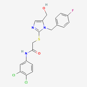 molecular formula C19H16Cl2FN3O2S B2564913 N-(3,4-dichlorophenyl)-2-((1-(4-fluorobenzyl)-5-(hydroxymethyl)-1H-imidazol-2-yl)thio)acetamide CAS No. 899748-16-4