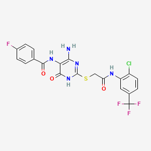 N-(4-amino-2-((2-((2-chloro-5-(trifluoromethyl)phenyl)amino)-2-oxoethyl)thio)-6-oxo-1,6-dihydropyrimidin-5-yl)-4-fluorobenzamide