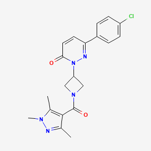 molecular formula C20H20ClN5O2 B2564945 6-(4-Chlorophenyl)-2-[1-(1,3,5-trimethylpyrazole-4-carbonyl)azetidin-3-yl]pyridazin-3-one CAS No. 2380079-39-8