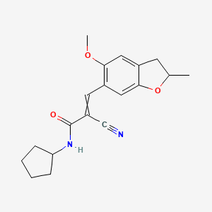 molecular formula C19H22N2O3 B2564952 2-cyano-N-cyclopentyl-3-(5-methoxy-2-methyl-2,3-dihydro-1-benzofuran-6-yl)prop-2-enamide CAS No. 1424749-83-6