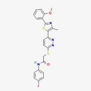 molecular formula C23H19FN4O2S2 B2564962 N-(4-fluorophenyl)-2-((6-(2-(2-methoxyphenyl)-4-methylthiazol-5-yl)pyridazin-3-yl)thio)acetamide CAS No. 955259-90-2