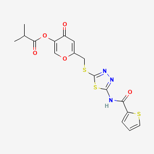 4-oxo-6-(((5-(thiophene-2-carboxamido)-1,3,4-thiadiazol-2-yl)thio)methyl)-4H-pyran-3-yl isobutyrate