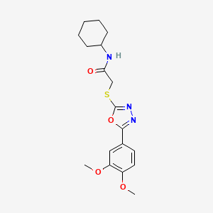 molecular formula C18H23N3O4S B2564998 N-cyclohexyl-2-((5-(3,4-dimethoxyphenyl)-1,3,4-oxadiazol-2-yl)thio)acetamide CAS No. 486398-00-9